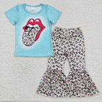 Clearance blue shirt kids leopard bell outfit