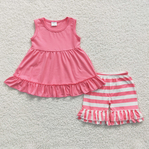 C10-16 Girl Pink Sleeveless Striped Shorts Outfit-promotion 2024.4.13