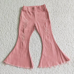 Girl Solid Denim Bell Bottom Pants