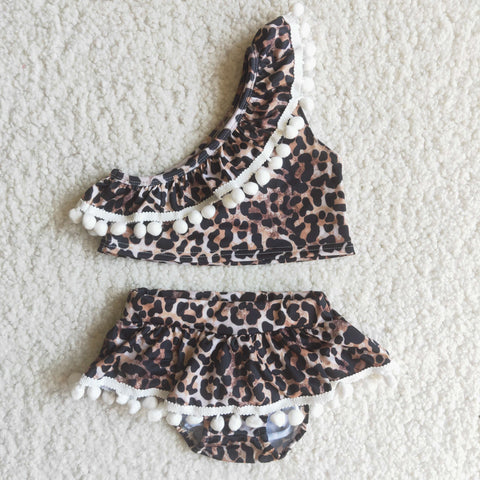 Kids leopard pom 2pcs swimsuit