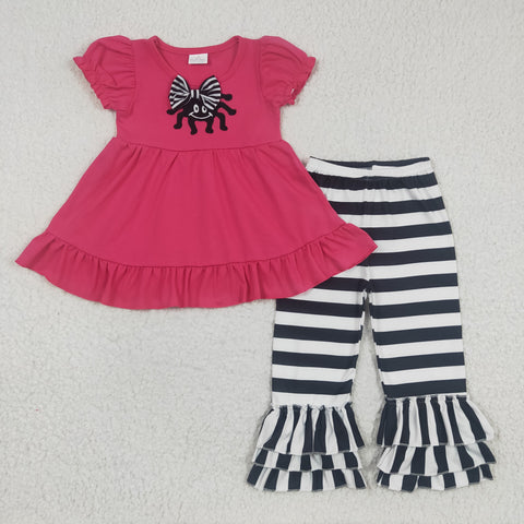 Clearance Embroidery spider kids girl striped outfit