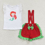 Girls baby red mermaid overall set