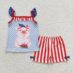 Girl Pig Striped Shorts Outfit