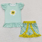 C9-2  Girl Green ShirT Floral Shorts Outfit-promotion 2024.2.24