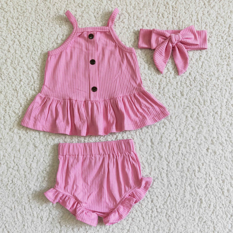 Baby Rose Pink Strap Button Bummies Outfit