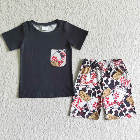 Black Pocket Cute Cow Print Baby Boy Summer Outfits