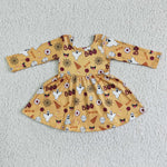 Halloween Boo Print Baby Girls Long Sleeve Twirl Dress