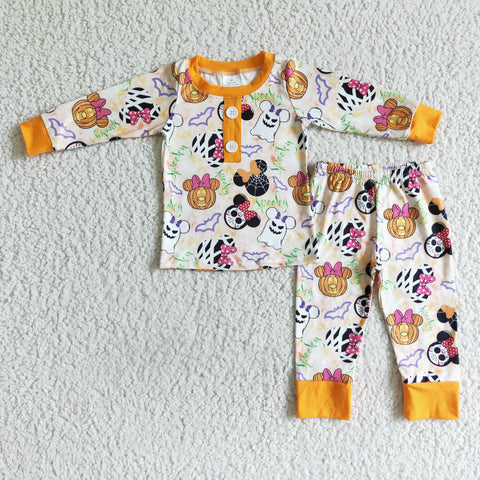 Boy Halloween Clothing Yellow Mouse Print Long Sleeve Long Pants Pajamas Outfit