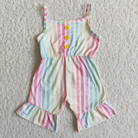 Thin strap stripd summer little girl jumpsuit