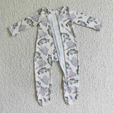 Fishing Nets Print Long Sleeve Baby Boy White Zipper Romper