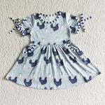 GSD0094 Cute Baby Farm Girl Chicken Print Short Sleeve Girls Summer Twirl Dresses-promotion 2024.8.3