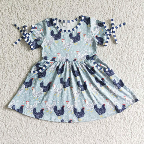 GSD0094 Cute Baby Farm Girl Chicken Print Short Sleeve Girls Summer Twirl Dresses-promotion 2024.8.3