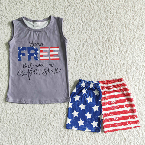 BSSO0036 4th Of July Summer Baby Boy Gray Shorts Outfit-2024.4.27