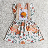 Fall Girls Embroidery Pumpkin Flutter Sleeve Button Lace Dress