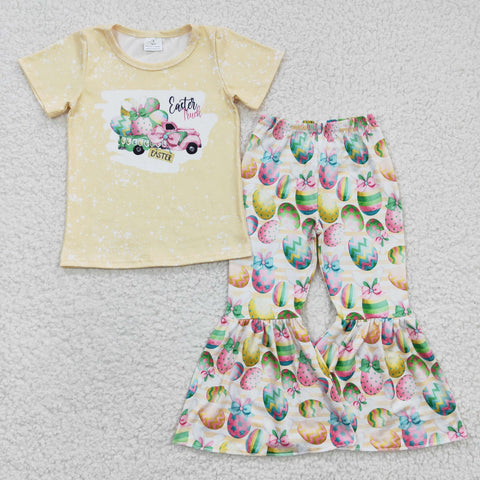 Girl Easter Bleached Short Sleeve Eggs Pant Outfit