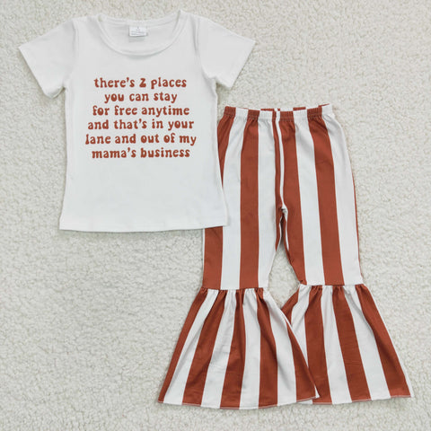 Girl Letter Brown Striped Pant Outfit