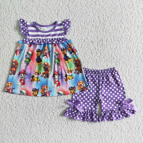 Purple Polka Dots Dog Baby Girls Cute Summer Outfits