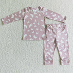 GLP0194 Girl Pink Bow Print Fall Pajamas Outfit-promotion 2024.11.2