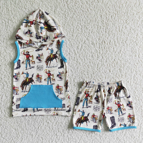 BSSO0061 Horse Print Sleeveless Boy Rodeo Hoodie Boy Summer Outfits-promotion 2024.4.20