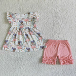 Cute Girl Bunny Flutter Sleeve Icing Ruffle Shorts Pants Outfits