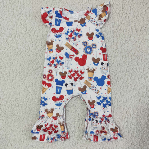 4th Of July Infant Baby Girl Print Flutter Shirt Baby Summer Romper