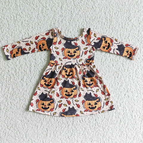 Halloween Pumpkin Black Cat Girl Long Sleeve Dresses