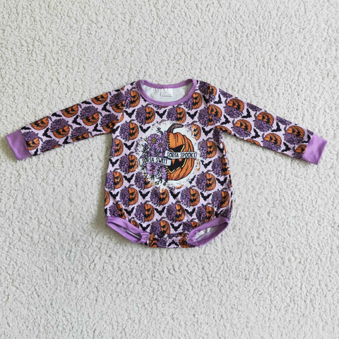 Baby Girl Purple Pumpkin Bat Print Long Sleeve Romper Infant Romper