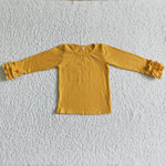 Girl Yellow Pure Color Long Sleeve T-shirt