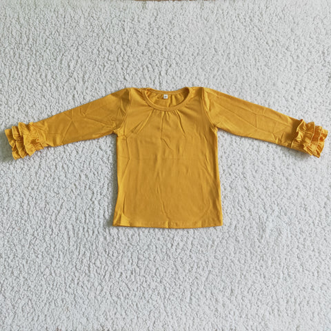 Girl Yellow Pure Color Long Sleeve T-shirt