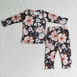 GLP0195 Girl Black Flower Floral Print Fall Pajamas Outfit-promotion 2024.11.2