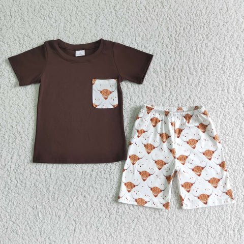 Highland Cow Pocket Brown Shorts Boy Summer Outfits