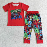 BSPO0021 Boy Clothing Red Cartoon Character Print Short Sleeve Long Pants Outfit-promotion 2024.11.9