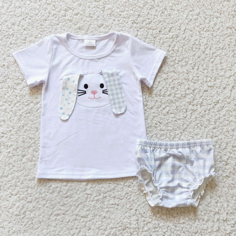 White embroidery bunny little baby bummie set