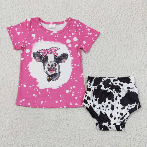 Cute cow print baby pink bummie set