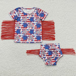 Stars stripes kids girl fringe bummie set