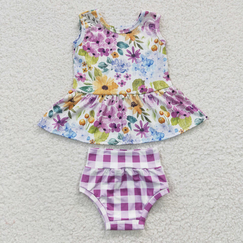 Baby girl purple floral bummie set