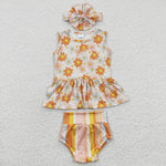 Toddler girls floral striped bummie set with bow