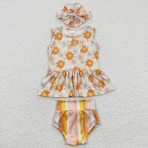 Toddler girls floral striped bummie set with bow