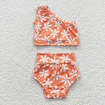 Flower orange 2pcs newborn bummie set