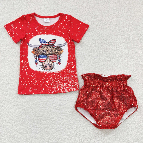 Baby cow tee red sequined bummie set