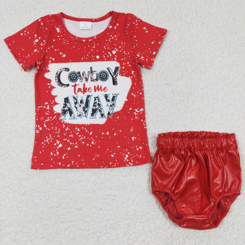 Cowboy t shirt baby red leather bummie set