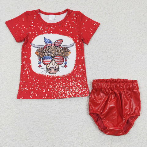 Cow print t shirt kids red leather bummie set