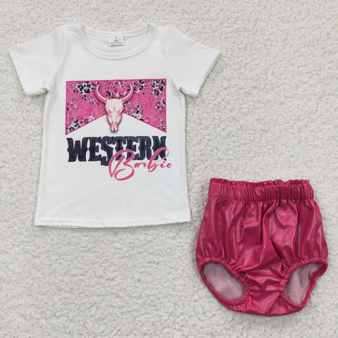Western shirt baby girl bummie set