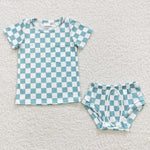 Green checker pattern girls bummie set