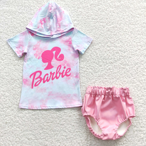 Girls barbie hoodie pink leather bummie set