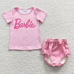 Girls cute barbie pink leather bummie outfit