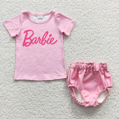 Girls cute barbie pink leather bummie outfit