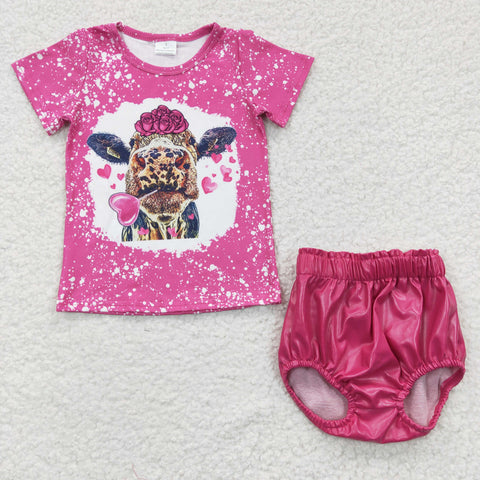 Cow print t shirt baby leather bummie set