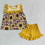 GSSO0069 Summer Baby Girl Cute Yellow Sunflower Leopard Print Shorts Outfit-promotion 2024.7.24