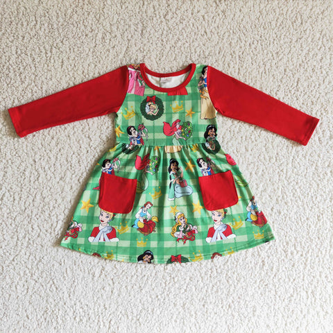 Baby checkered dresses girls green pocket dress kids princess dresses